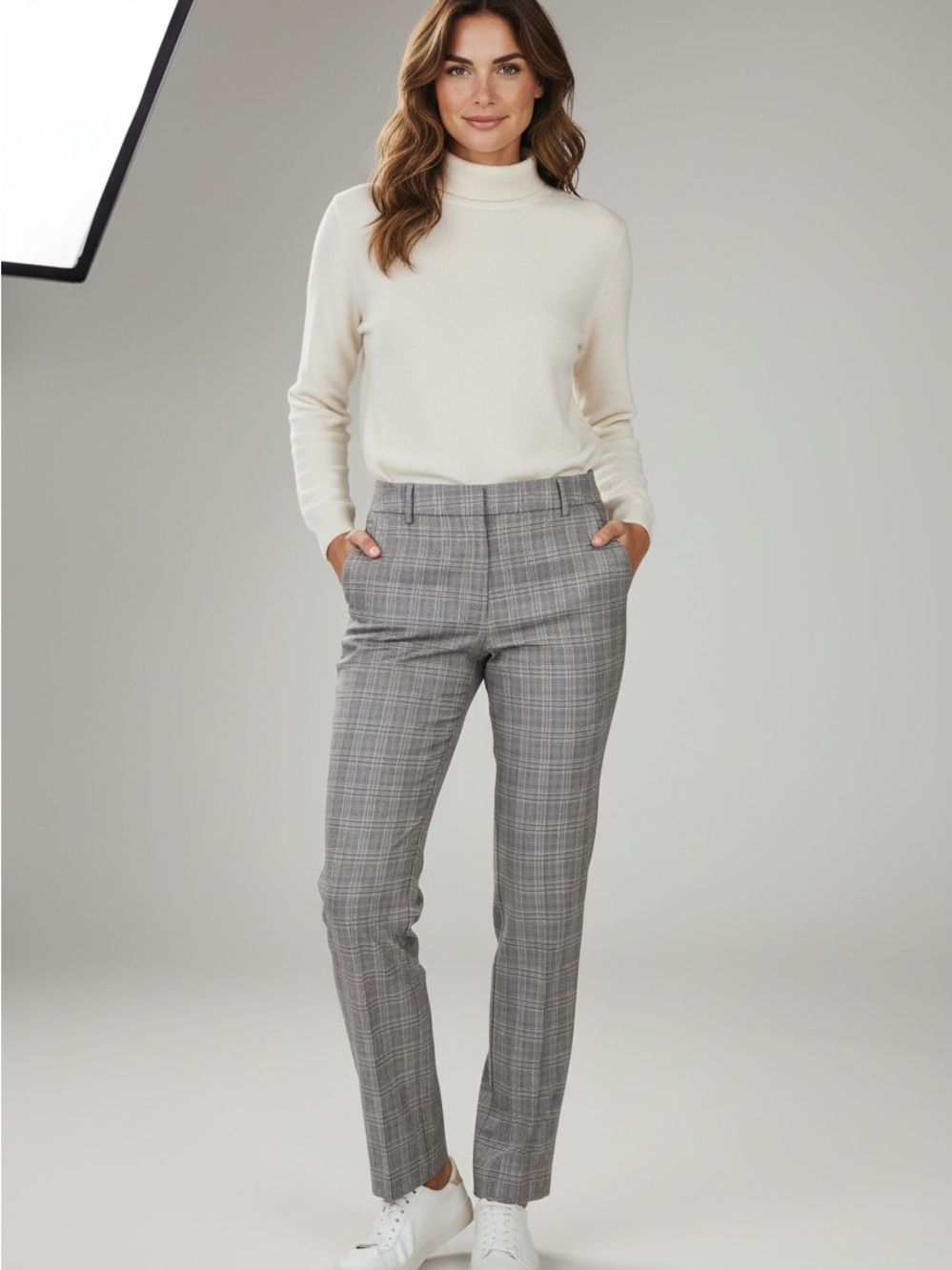 135 Bogari Plaid Silk Blend Straight-Leg Dress Pants in Gray